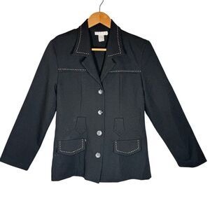 Vintage STEPS Black Long Sleeve Blazer Size M Collared Button Front USA